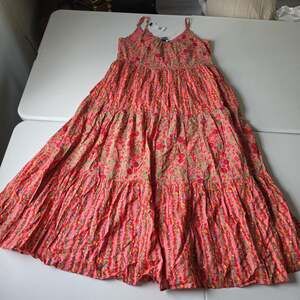 Chelsea & Theodore Dress Womens L Pink Floral Cotton Maxi Sundress Tiered Boho